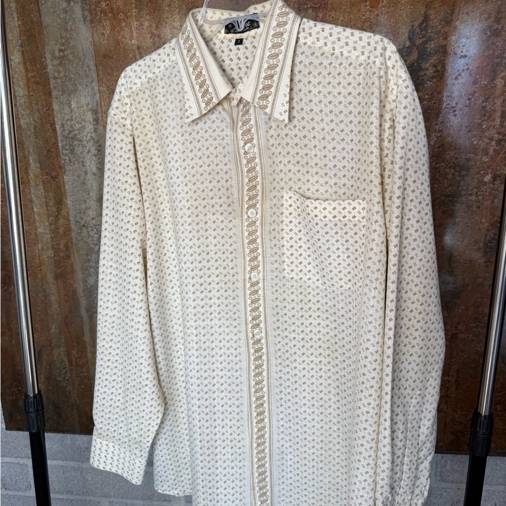 Cream Patterned Button-Up Shirt